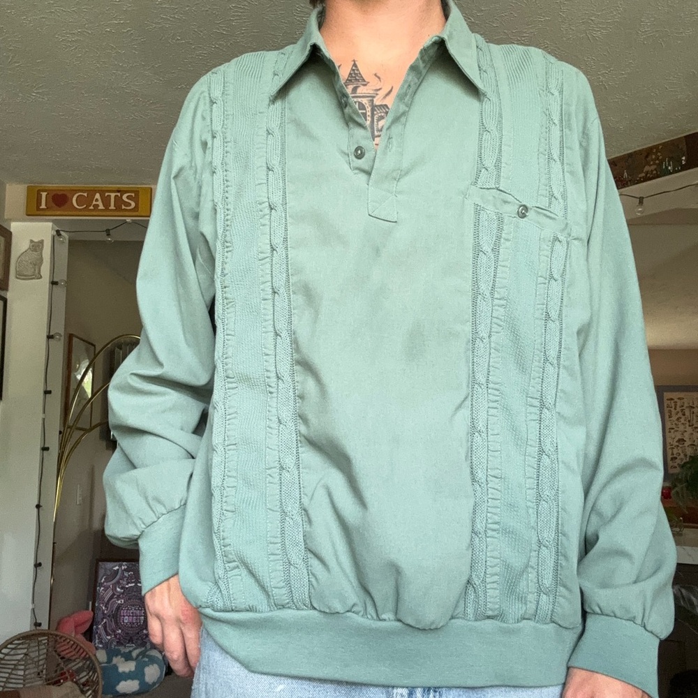 Vintage Classics by Palmland Cable Knute Quarter Button Up Collared Shirt